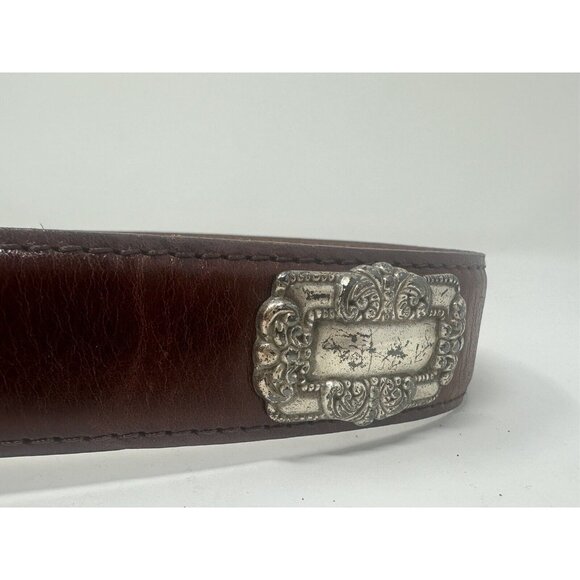 Fossil Brown Western Belt Leather w/ Silver Conchas & Buckle Small Boho - Picture 4 of 12
